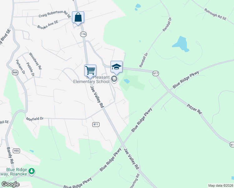 map of restaurants, bars, coffee shops, grocery stores, and more near 3243-3293 Ellington Street in Roanoke