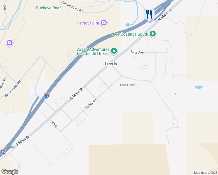 map of restaurants, bars, coffee shops, grocery stores, and more near 100 North in Leeds