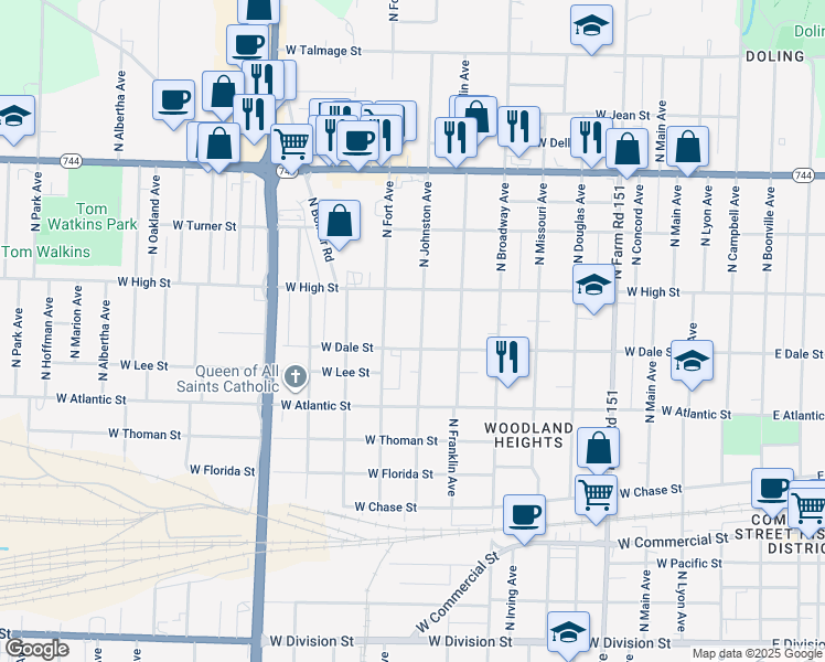 map of restaurants, bars, coffee shops, grocery stores, and more near 2117 North Johnston Avenue in Springfield