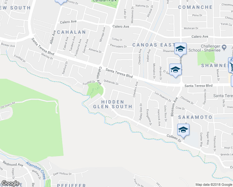 map of restaurants, bars, coffee shops, grocery stores, and more near 757 Sunset Glen Drive in San Jose
