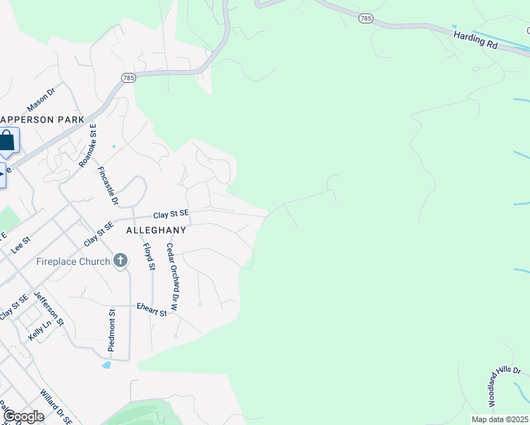 map of restaurants, bars, coffee shops, grocery stores, and more near 1510 Clay Street Southeast in Blacksburg