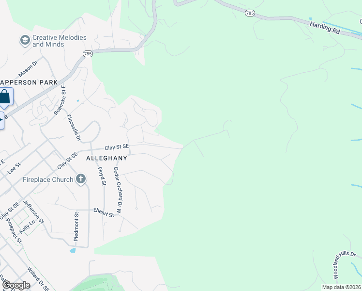 map of restaurants, bars, coffee shops, grocery stores, and more near 1510 Clay Street Southeast in Blacksburg