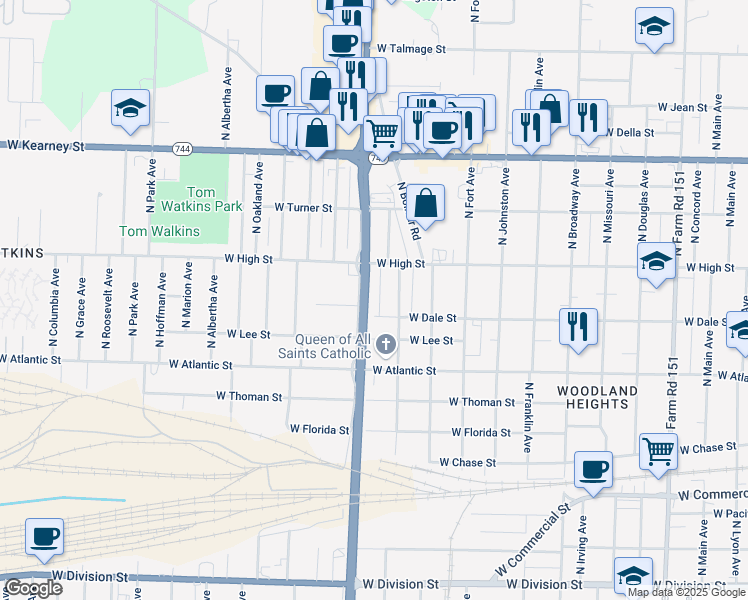 map of restaurants, bars, coffee shops, grocery stores, and more near 2114 N Kansas Expy in Springfield