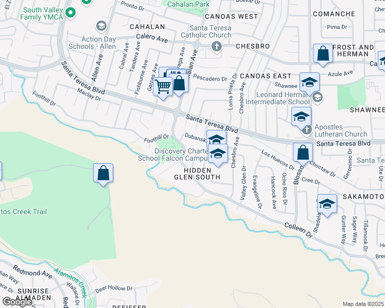 map of restaurants, bars, coffee shops, grocery stores, and more near 779 Sunset Glen Dr in San Jose