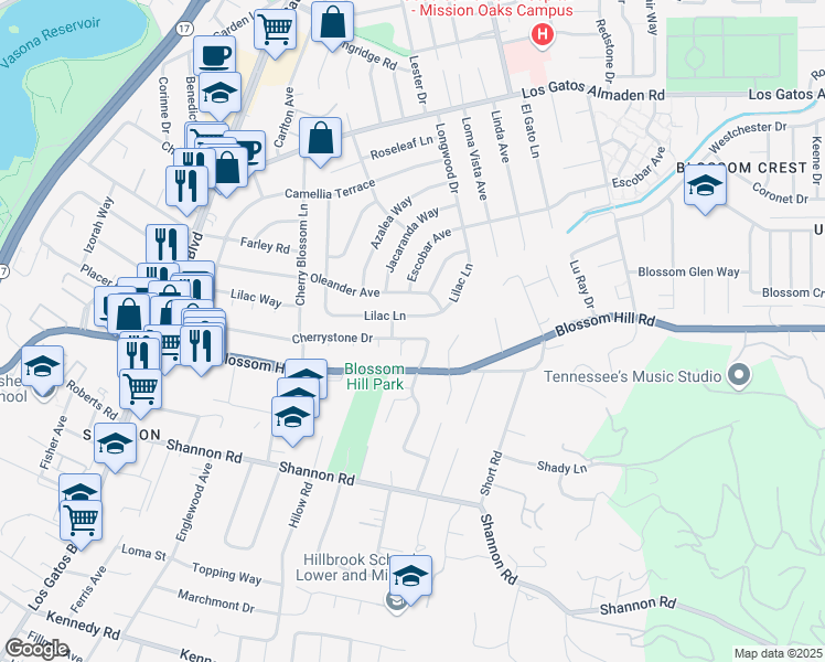 map of restaurants, bars, coffee shops, grocery stores, and more near 971 Cherrystone Drive in Los Gatos