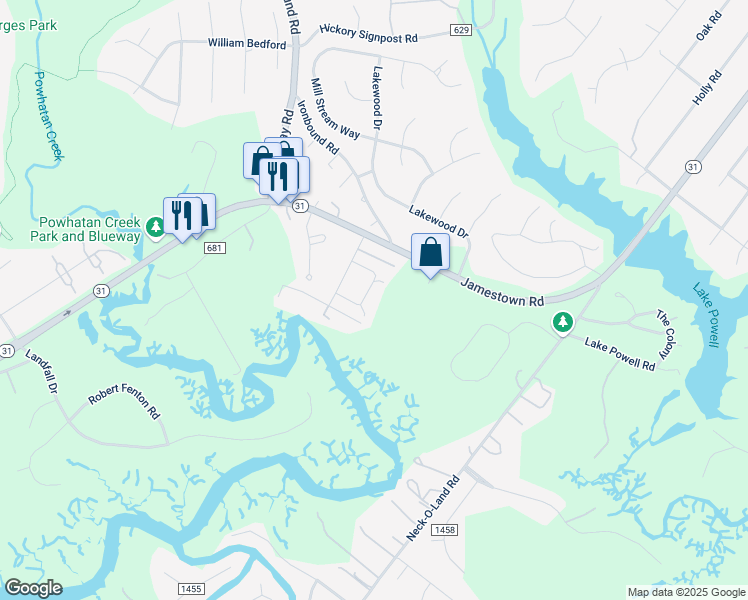 map of restaurants, bars, coffee shops, grocery stores, and more near 133 Albemarle Drive in Williamsburg