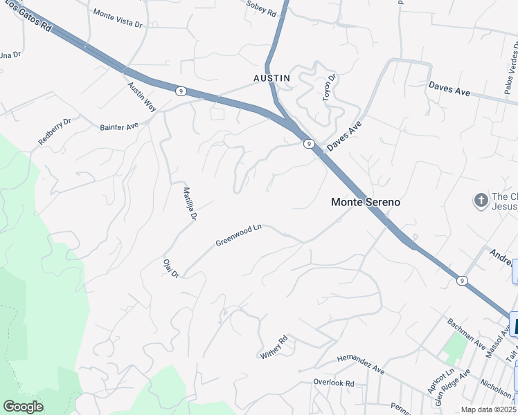 map of restaurants, bars, coffee shops, grocery stores, and more near 16125 Greenwood Lane in Monte Sereno