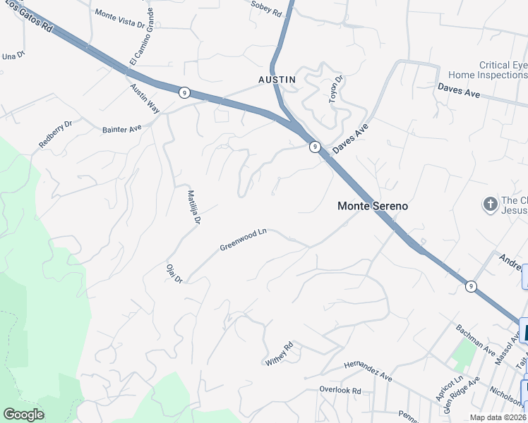 map of restaurants, bars, coffee shops, grocery stores, and more near 16125 Greenwood Lane in Monte Sereno
