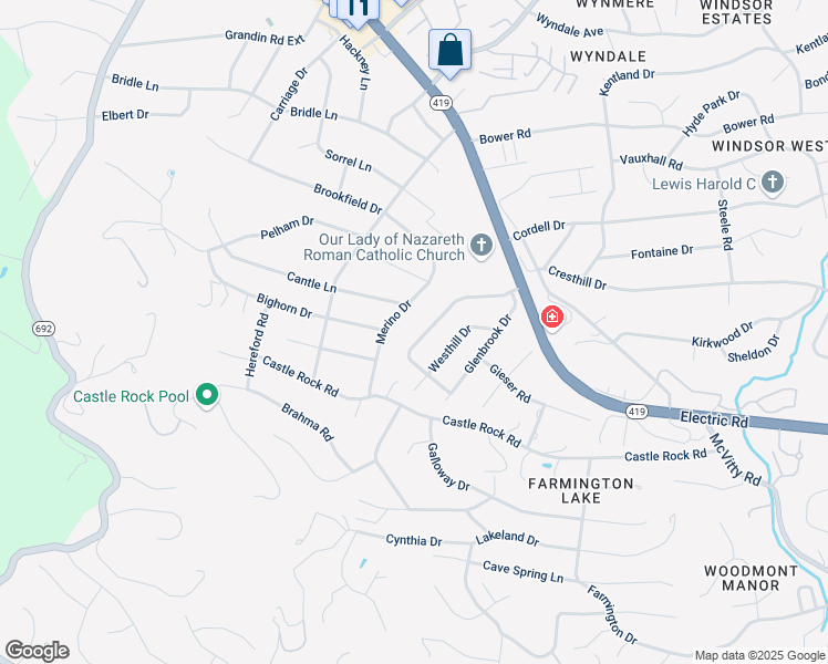 map of restaurants, bars, coffee shops, grocery stores, and more near 4833 Brookwood Dr in Roanoke