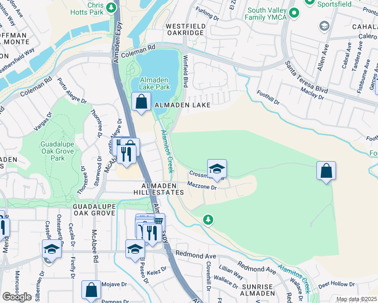 map of restaurants, bars, coffee shops, grocery stores, and more near 1000 Old Quarry Road in San Jose