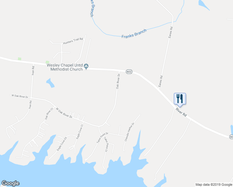 map of restaurants, bars, coffee shops, grocery stores, and more near 19840 Oak River Drive in Petersburg