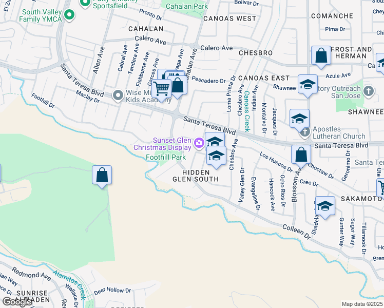 map of restaurants, bars, coffee shops, grocery stores, and more near 775 Sunset Glen Drive in San Jose