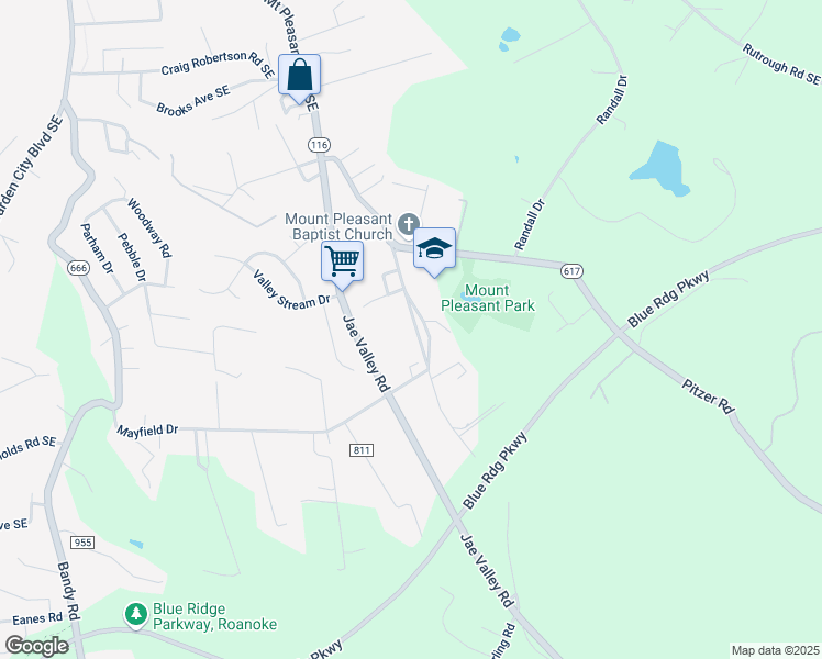 map of restaurants, bars, coffee shops, grocery stores, and more near 3231 Ellington Street in Roanoke