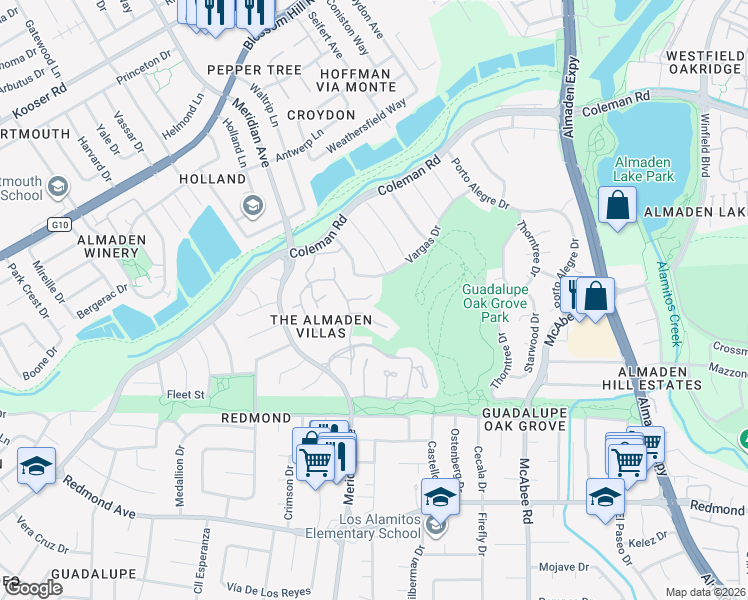 map of restaurants, bars, coffee shops, grocery stores, and more near 1284 Mokelumne Place in San Jose