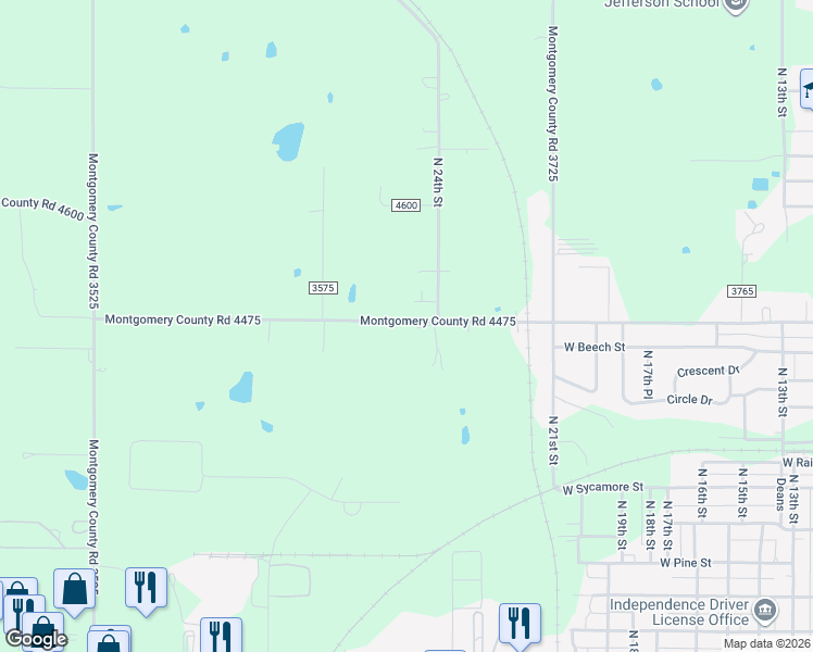 map of restaurants, bars, coffee shops, grocery stores, and more near 1861 West Oak Street in Independence