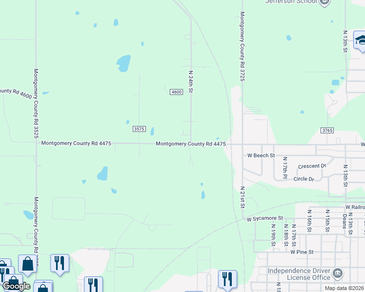 map of restaurants, bars, coffee shops, grocery stores, and more near 1861 West Oak Street in Independence