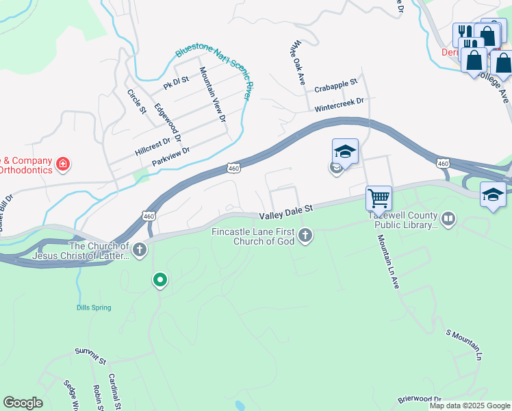 map of restaurants, bars, coffee shops, grocery stores, and more near 310 Valley Dale Street in Bluefield