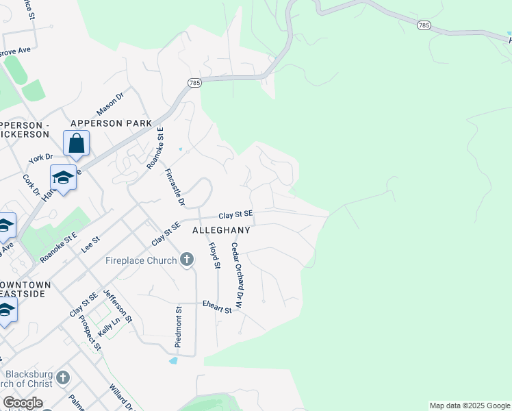 map of restaurants, bars, coffee shops, grocery stores, and more near 2503 Cherry Lane in Blacksburg