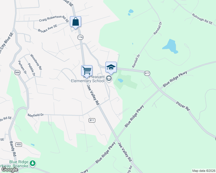 map of restaurants, bars, coffee shops, grocery stores, and more near 3243 Ellington Street in Roanoke