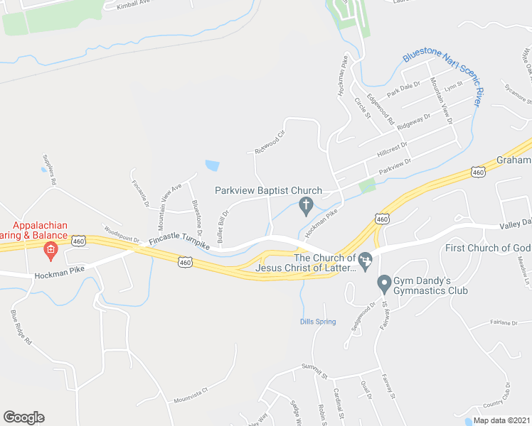 map of restaurants, bars, coffee shops, grocery stores, and more near 158 Capulet Way in Bluefield