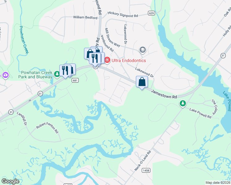 map of restaurants, bars, coffee shops, grocery stores, and more near 162 Albemarle Drive in Williamsburg