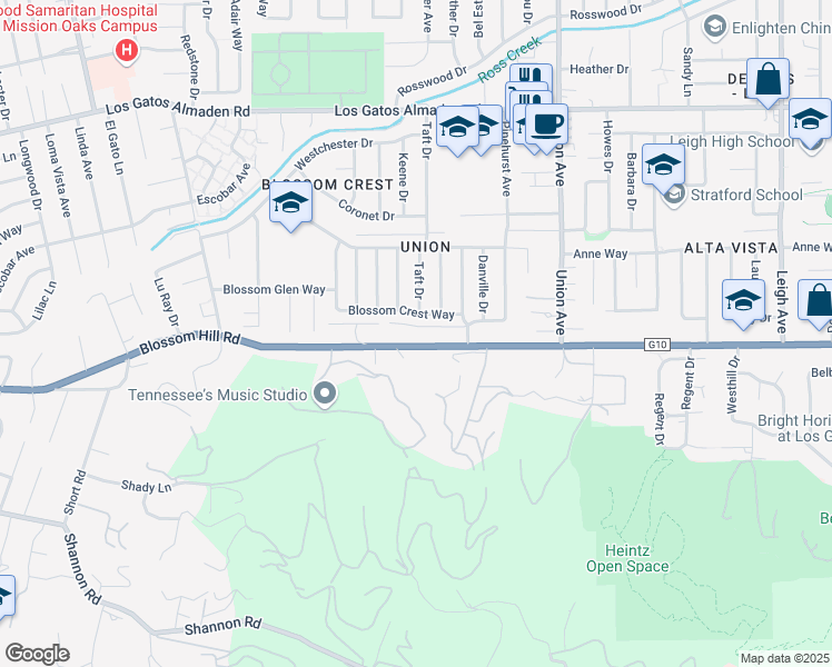 map of restaurants, bars, coffee shops, grocery stores, and more near 2158 Nimrick Lane in San Jose