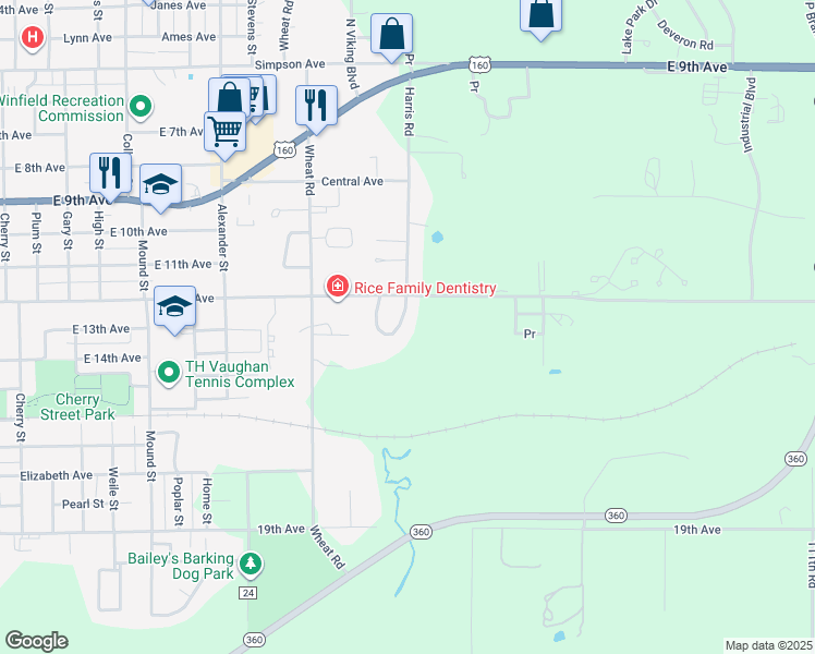 map of restaurants, bars, coffee shops, grocery stores, and more near 101-2799 Saint James Court in Winfield