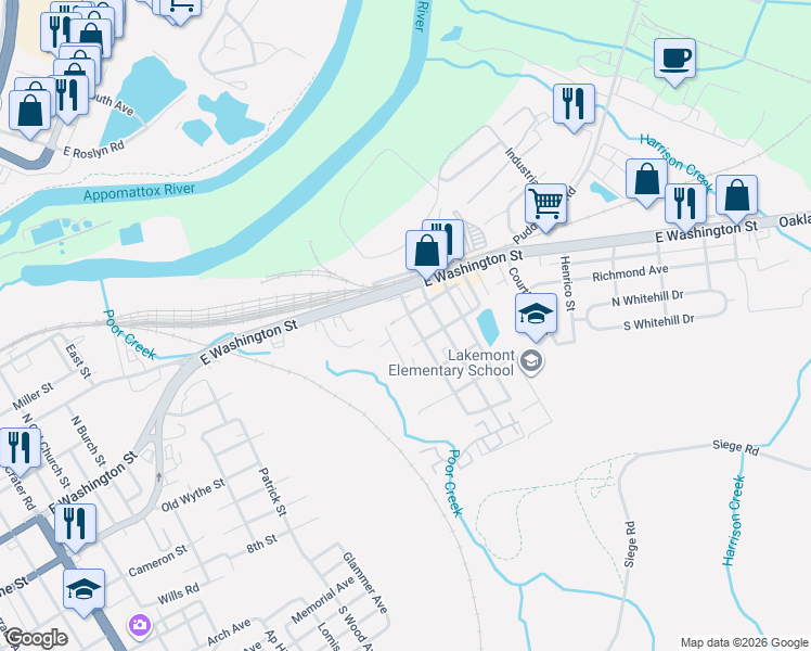 map of restaurants, bars, coffee shops, grocery stores, and more near 134 Culpeper Avenue in Petersburg