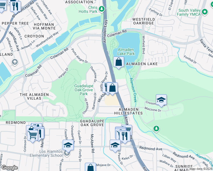 map of restaurants, bars, coffee shops, grocery stores, and more near 1132 Calle Almaden in San Jose