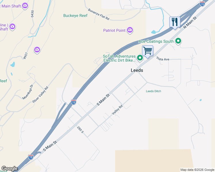 map of restaurants, bars, coffee shops, grocery stores, and more near 48 Center Street in Leeds