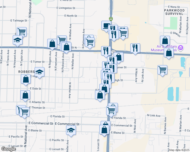 map of restaurants, bars, coffee shops, grocery stores, and more near 2209 North Kentwood Avenue in Springfield