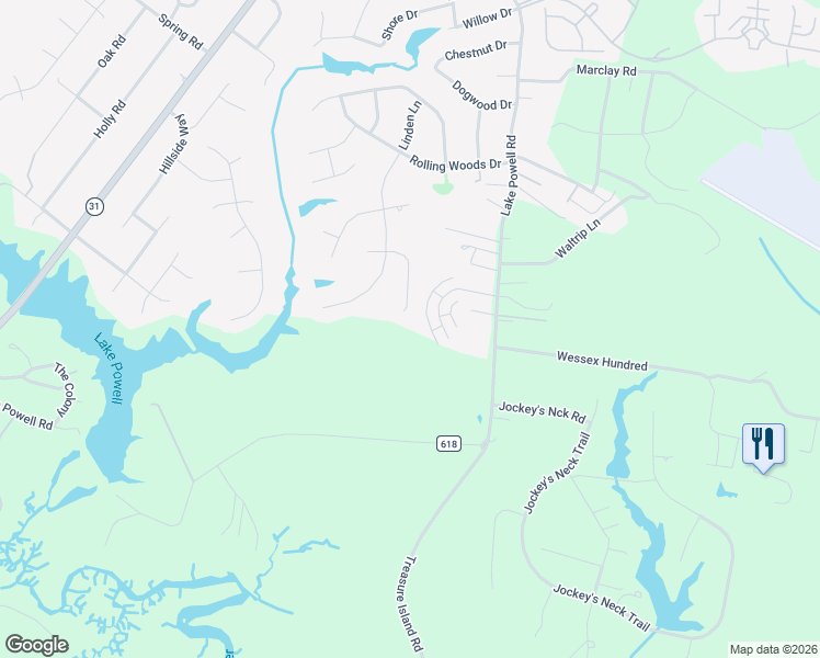 map of restaurants, bars, coffee shops, grocery stores, and more near 2732 Persimmon Place in Williamsburg