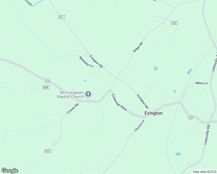 map of restaurants, bars, coffee shops, grocery stores, and more near 1259 Ridge Road in Evington