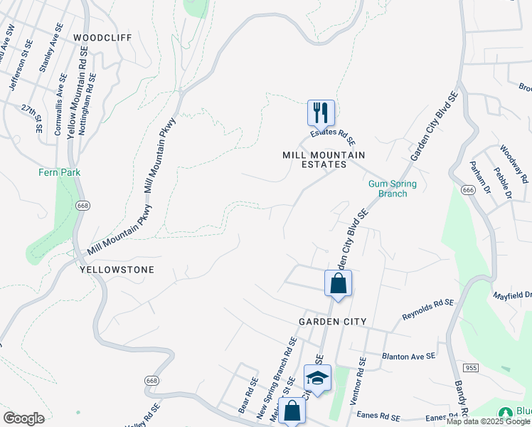 map of restaurants, bars, coffee shops, grocery stores, and more near 3101 Medallion Circle Southeast in Roanoke
