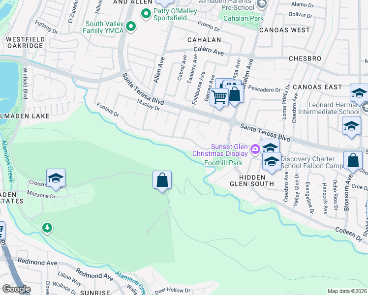 map of restaurants, bars, coffee shops, grocery stores, and more near 844 Foothill Court in San Jose