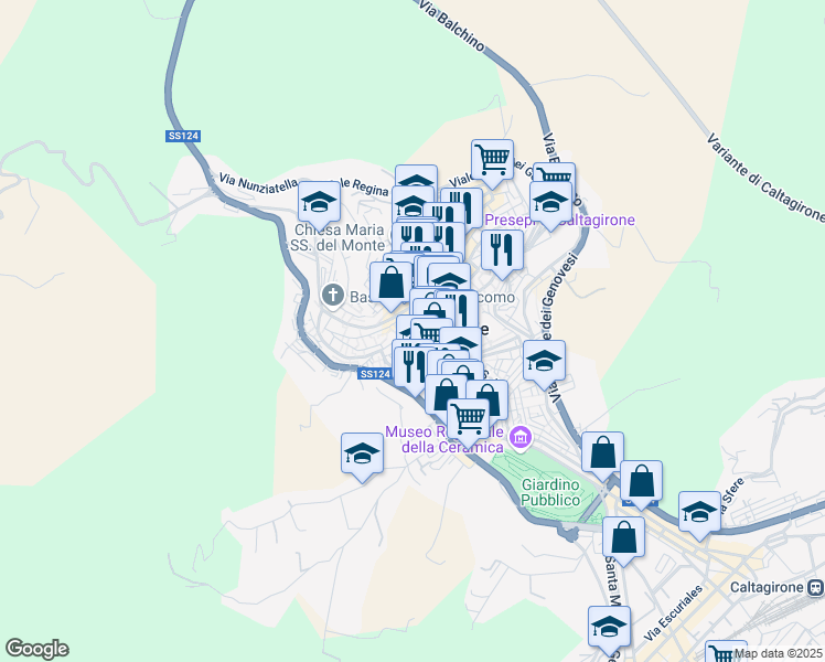 map of restaurants, bars, coffee shops, grocery stores, and more near in Caltagirone
