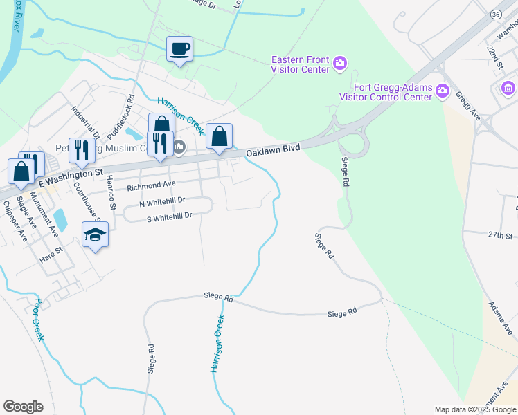 map of restaurants, bars, coffee shops, grocery stores, and more near 200 Navajo Court in Petersburg