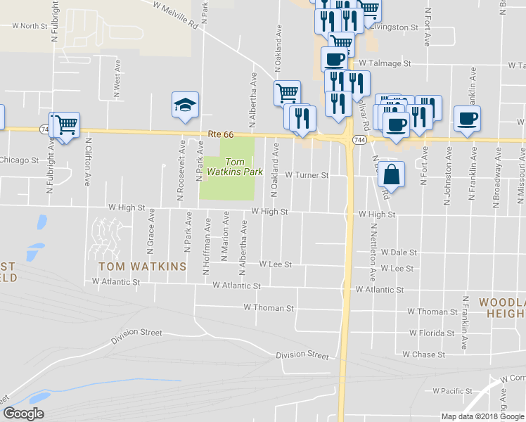map of restaurants, bars, coffee shops, grocery stores, and more near 2198 North Elizabeth Avenue in Springfield
