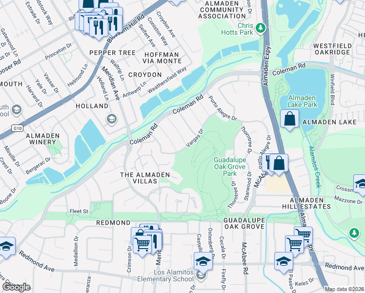 map of restaurants, bars, coffee shops, grocery stores, and more near 5852 Corumba Court in San Jose