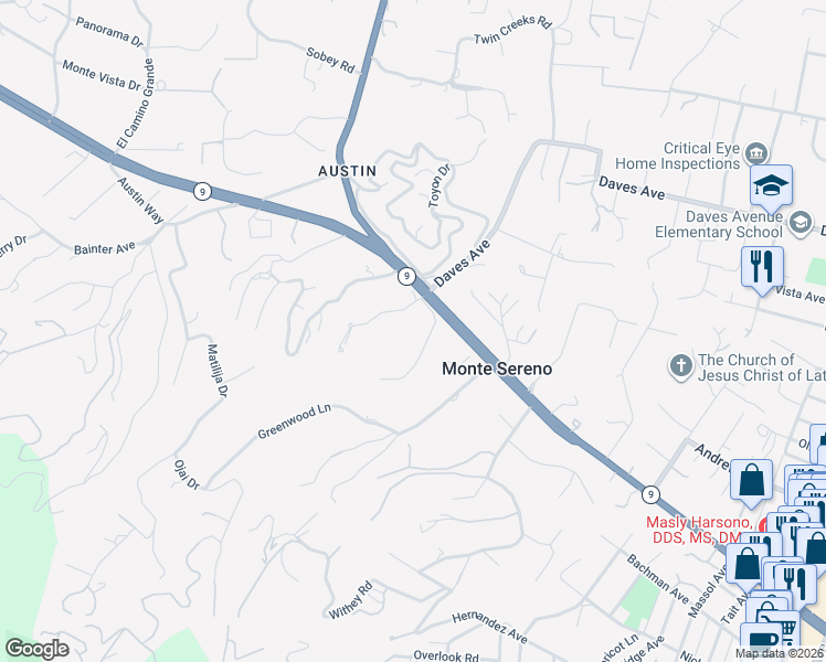 map of restaurants, bars, coffee shops, grocery stores, and more near 18911 Decatur Road in Los Gatos