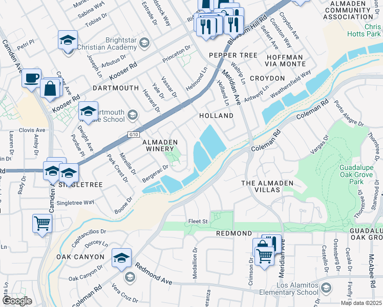 map of restaurants, bars, coffee shops, grocery stores, and more near 5793 Chambertin Drive in San Jose