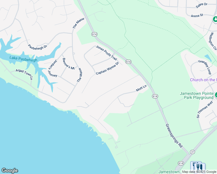 map of restaurants, bars, coffee shops, grocery stores, and more near 3245 Derby Lane in Williamsburg