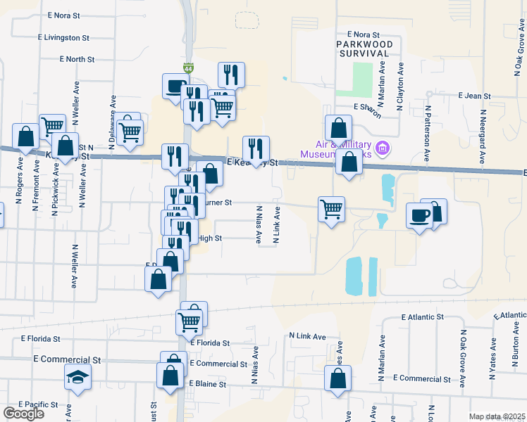 map of restaurants, bars, coffee shops, grocery stores, and more near 2248 North Nias Avenue in Springfield