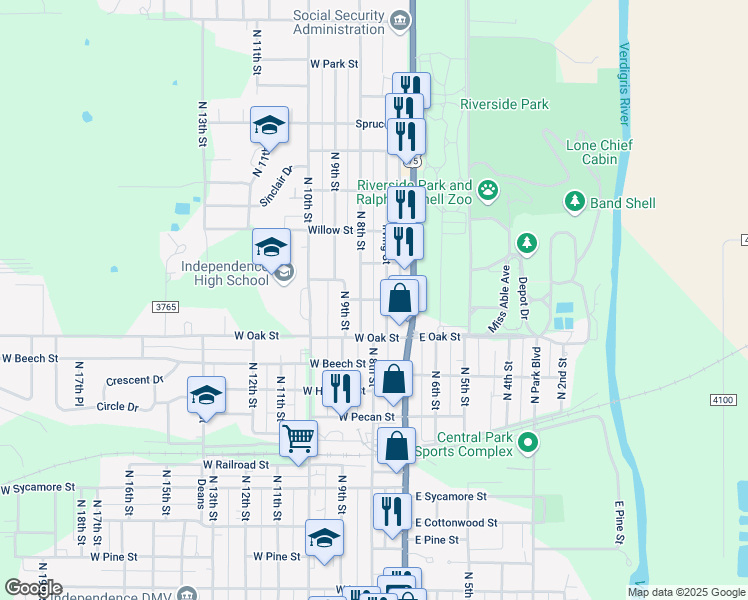 map of restaurants, bars, coffee shops, grocery stores, and more near 173 Cypress St in Independence