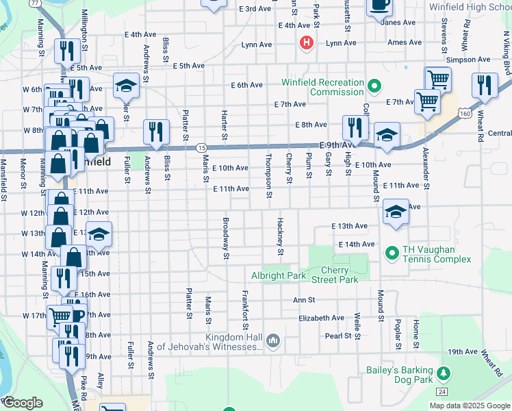map of restaurants, bars, coffee shops, grocery stores, and more near 1002 East 12th Avenue in Winfield