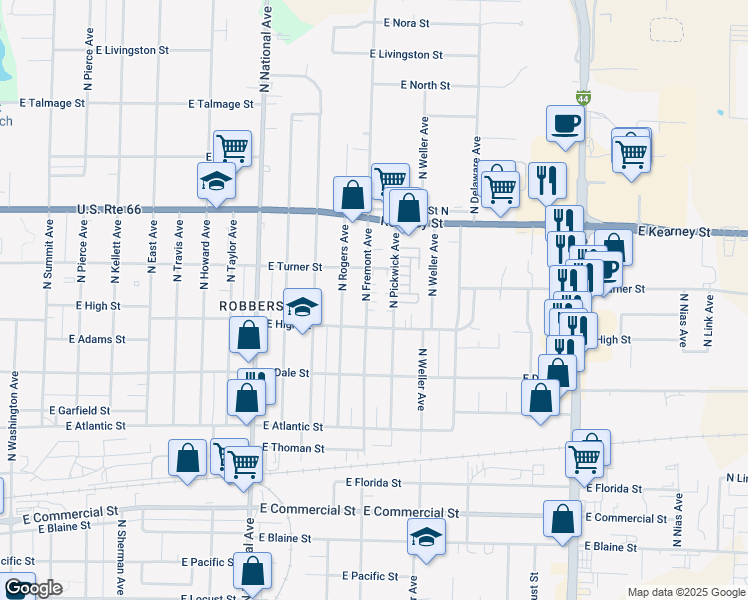 map of restaurants, bars, coffee shops, grocery stores, and more near 2226a North Fremont Avenue in Springfield