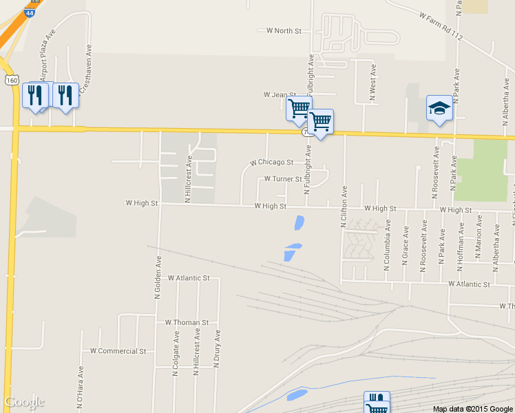 map of restaurants, bars, coffee shops, grocery stores, and more near 2820 West High Street in Springfield