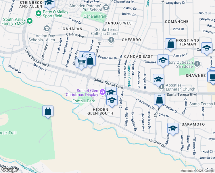 map of restaurants, bars, coffee shops, grocery stores, and more near 6110 Larios Way in San Jose