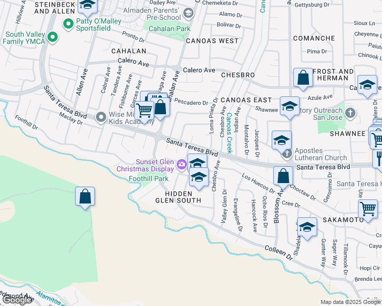 map of restaurants, bars, coffee shops, grocery stores, and more near 6110 Larios Way in San Jose