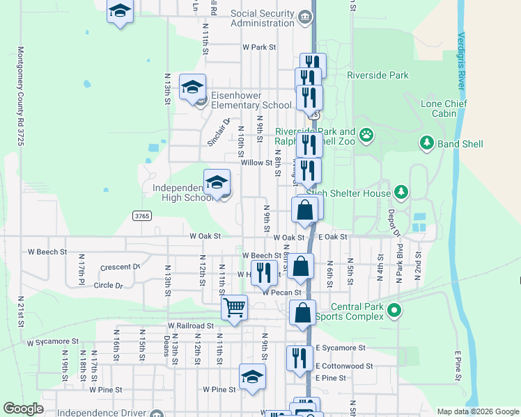 map of restaurants, bars, coffee shops, grocery stores, and more near 201-299 Cypress St in Independence